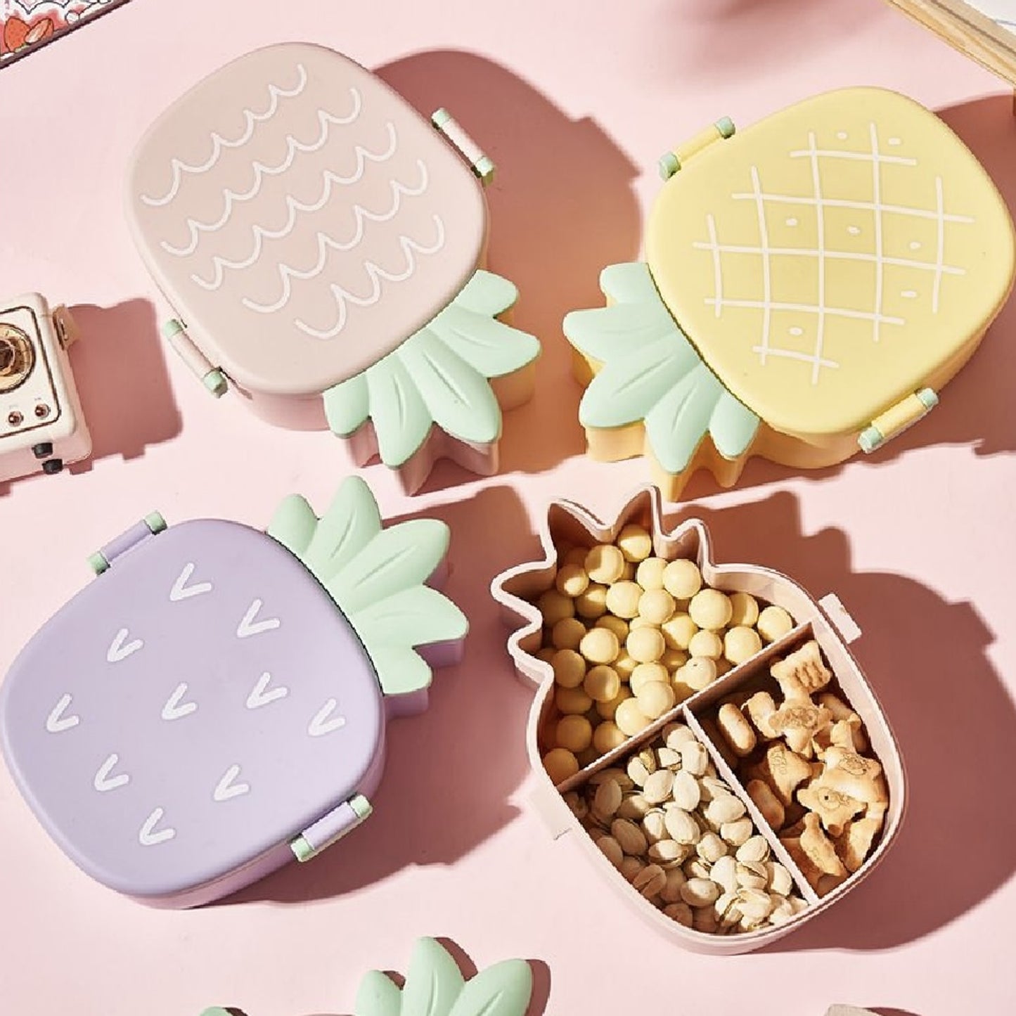 Kids Lunch Box Cute Pineapple Shaped Bento Box With Fork Spoon Snack Candy Container Microwave Portable