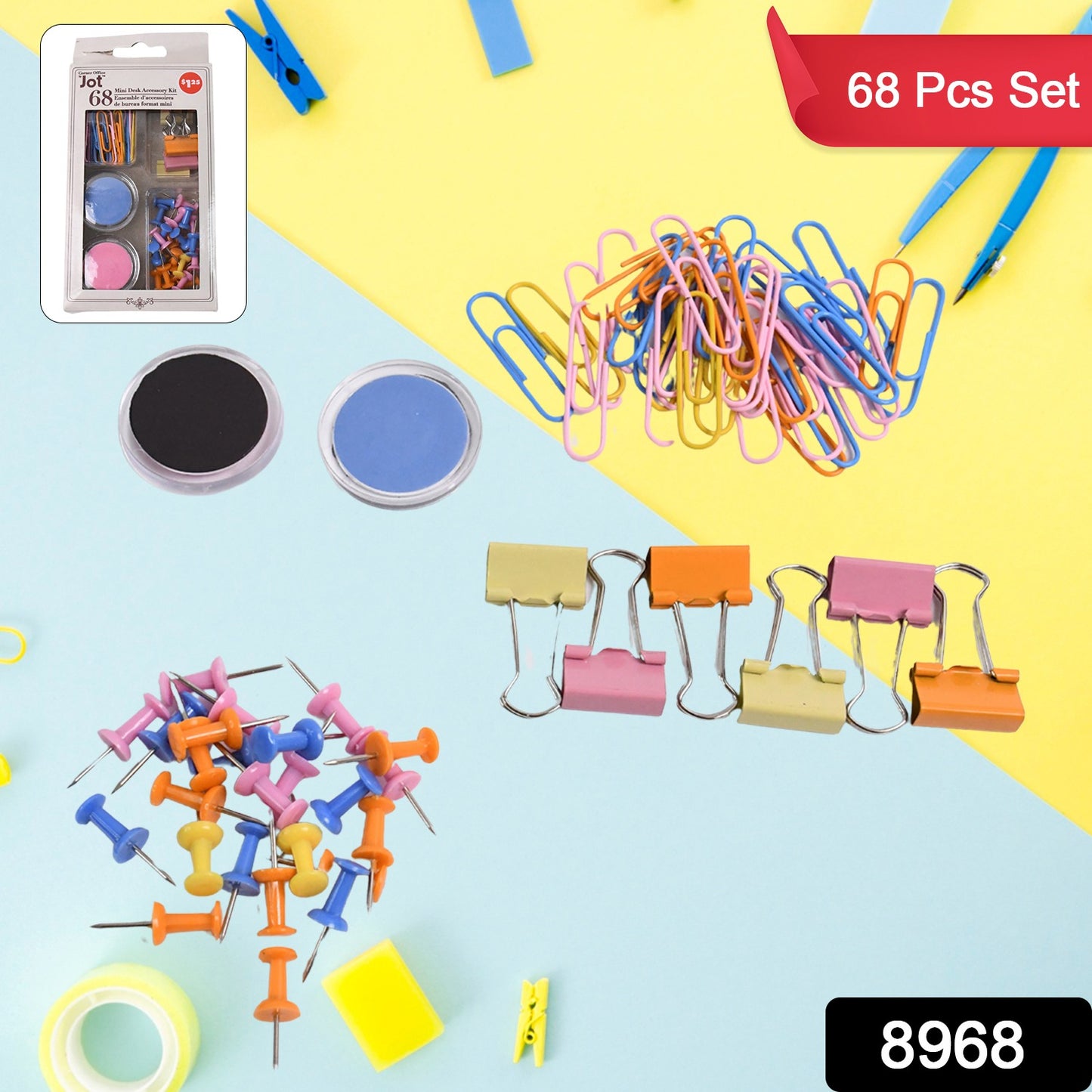 Binder Clips Paper Clips Push Pins For Office And School Supplies (68 Pcs Set)