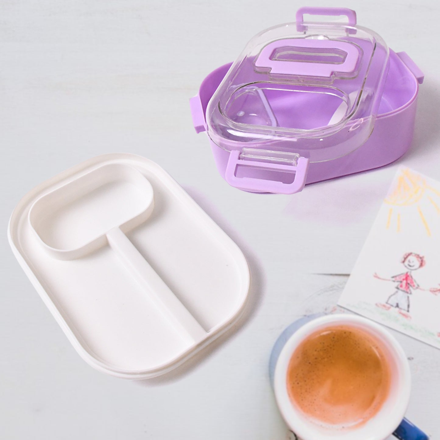 Plastic Lunch Box With Small Box Bottle Spoon For Kids (4 Pc Set)