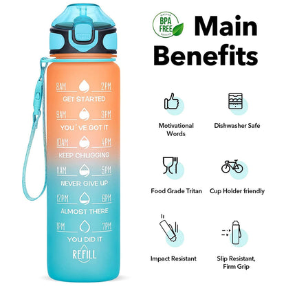 Motivational Water Bottle With Straw