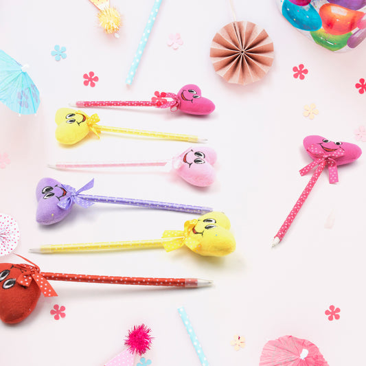 Cute Cartoon Shape Heart Design Facy Writting Pen (12 Pcs Set Mix Design  Color)