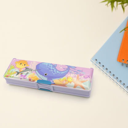Multipurpose Compass Box Plastic Double Deck Pencil Case With 2 Compartments Supplies Utility