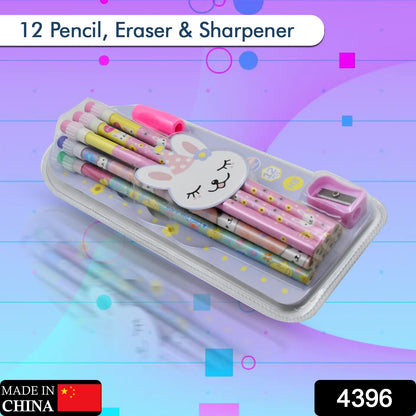 Cute Rabbit Bear Drawing Graphite Writing Pencil Stationery Kit With Pencil Sharpener  Eraser Pencil And Eraser Set With Eraser For Kids For Girls Fancy School Stationary Birthday Party Return Gift (14 Pc Set)