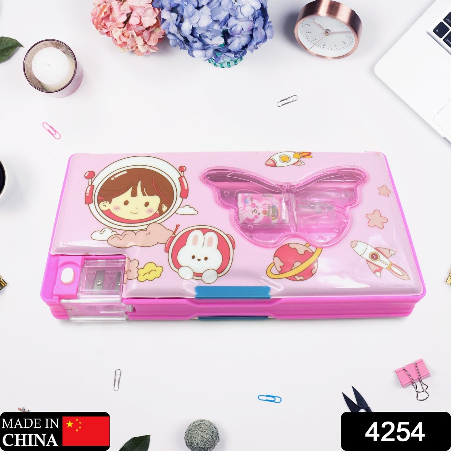 Printed compass with multi Compartment Pencil Box With Sharpener Eraser Pencil Scale