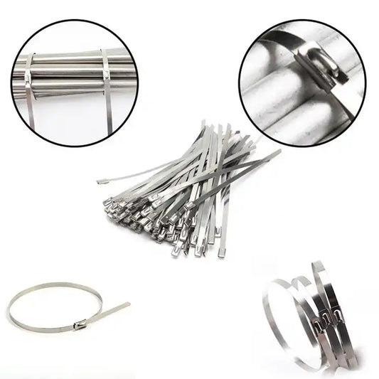 Stainless Steel Cable Tie High Strength Self-locking Zip Multi-purpose Portable Rustproof 100pcs ( 4.6x200mm  4.6x100mm)