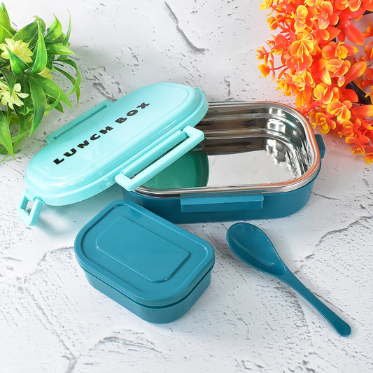 3 In 1 Stainless Steel Lunch Box With Plastic Small Box Spoon (1 Set)