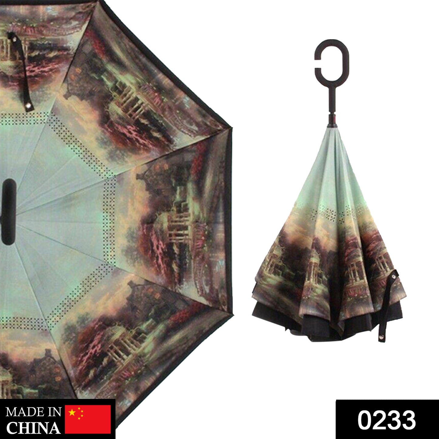 Printed Windproof Reverse Umbrella