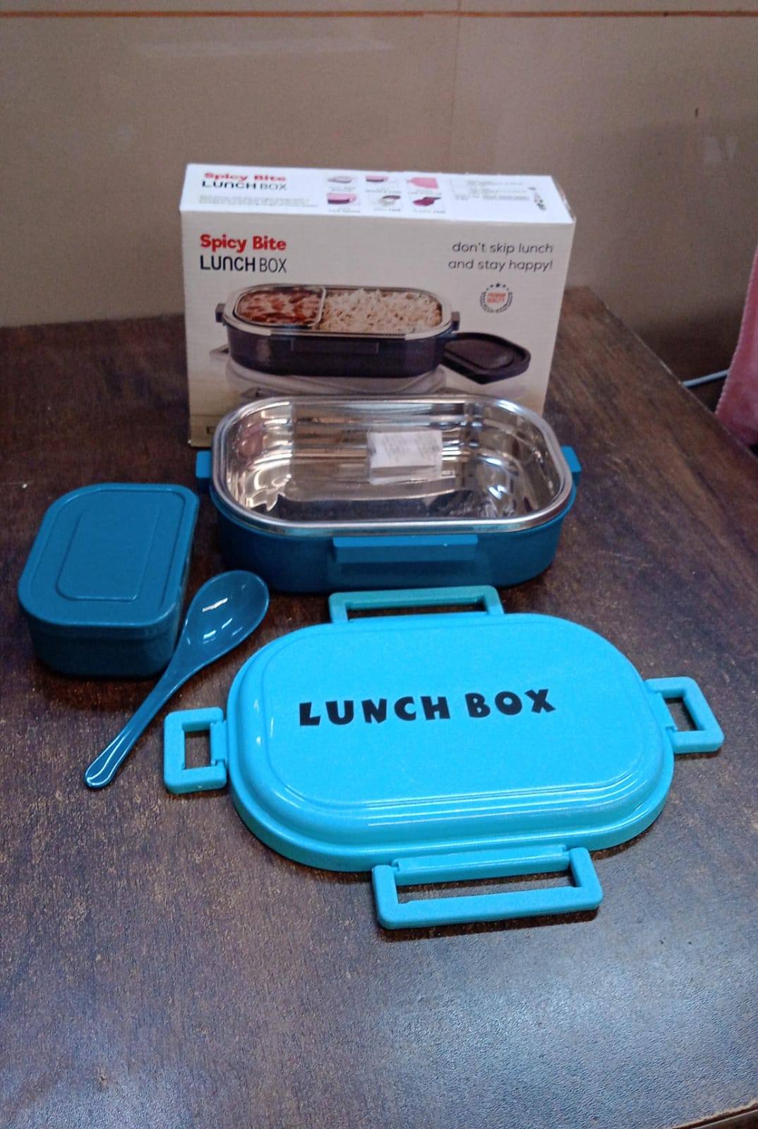 3 In 1 Stainless Steel Lunch Box With Plastic Small Box Spoon (1 Set)