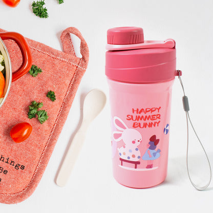 Plastic Lunch Box Leak Proof 2 Compartment With Bottle And Fork (1 Set)