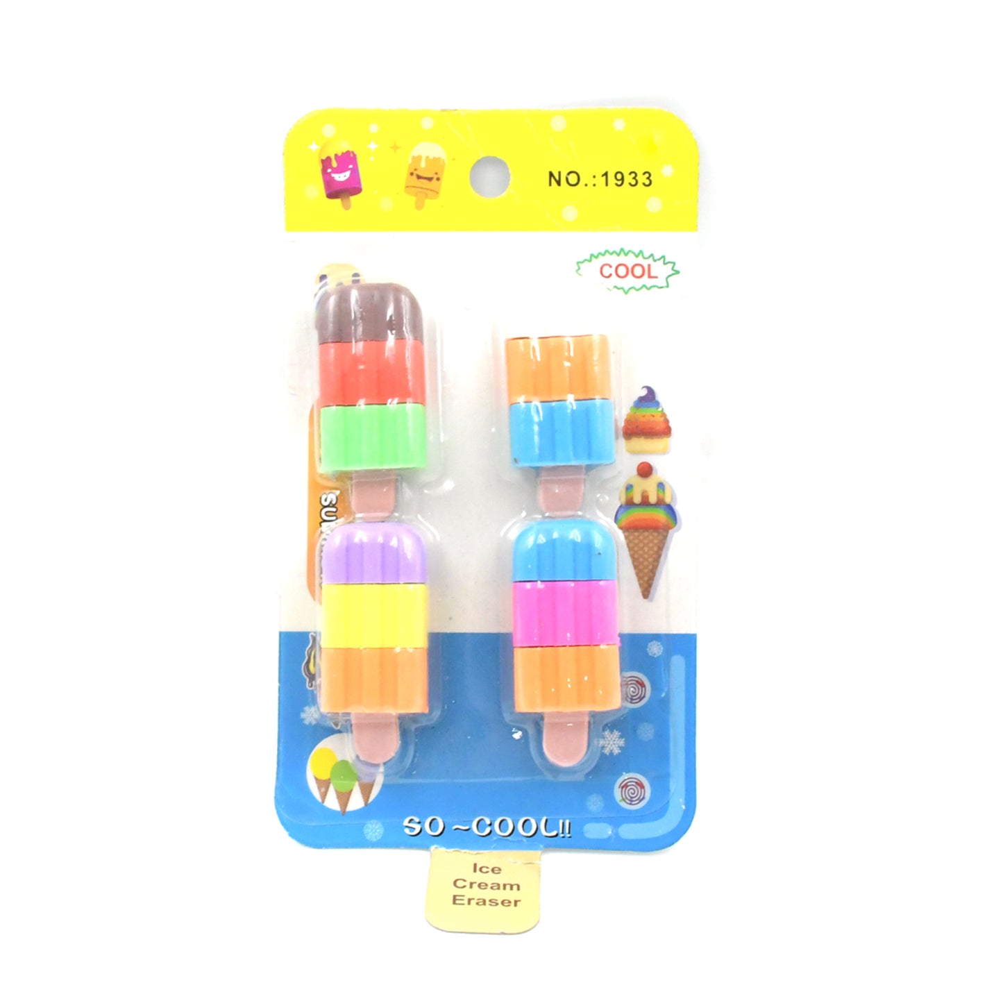 Ice Cream Shape Eraser For Girls  Boys 3d Eraser (1 Set 4 Pc)