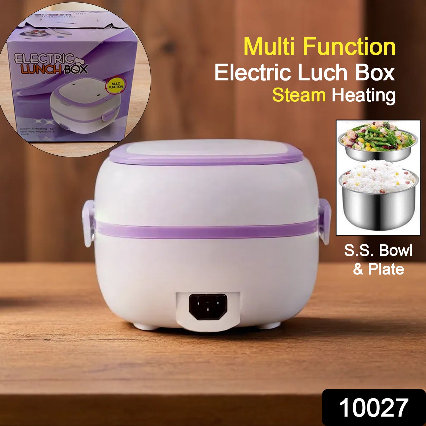 Electric Lunch Box Portable Food Warmer Food Heating Stainless Steel Compartments, 220V 200W