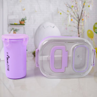 Plastic Lunch Box With Small Box Bottle Spoon For Kids (4 Pc Set)