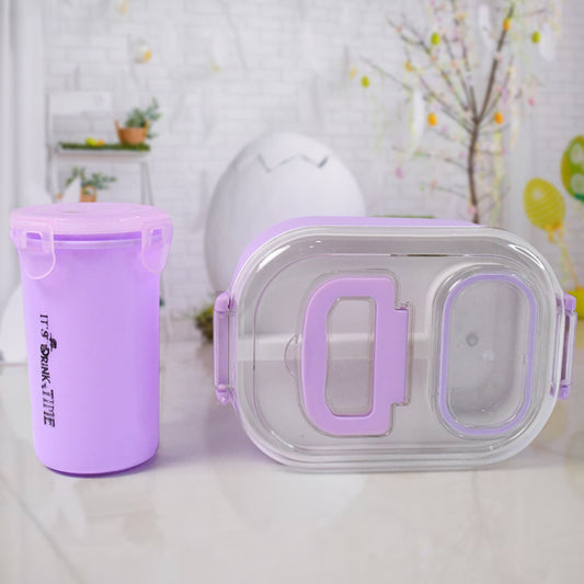 Plastic Lunch Box With Small Box Bottle Spoon For Kids (4 Pc Set)