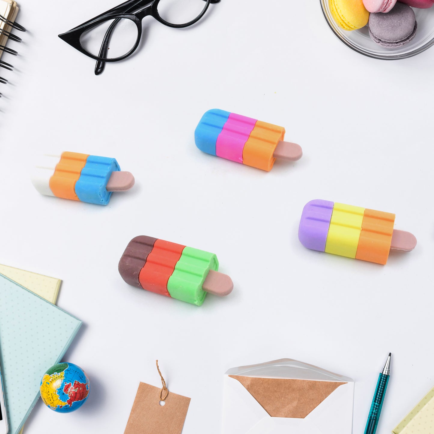 Ice Cream Shape Eraser For Girls  Boys 3d Eraser (1 Set 4 Pc)