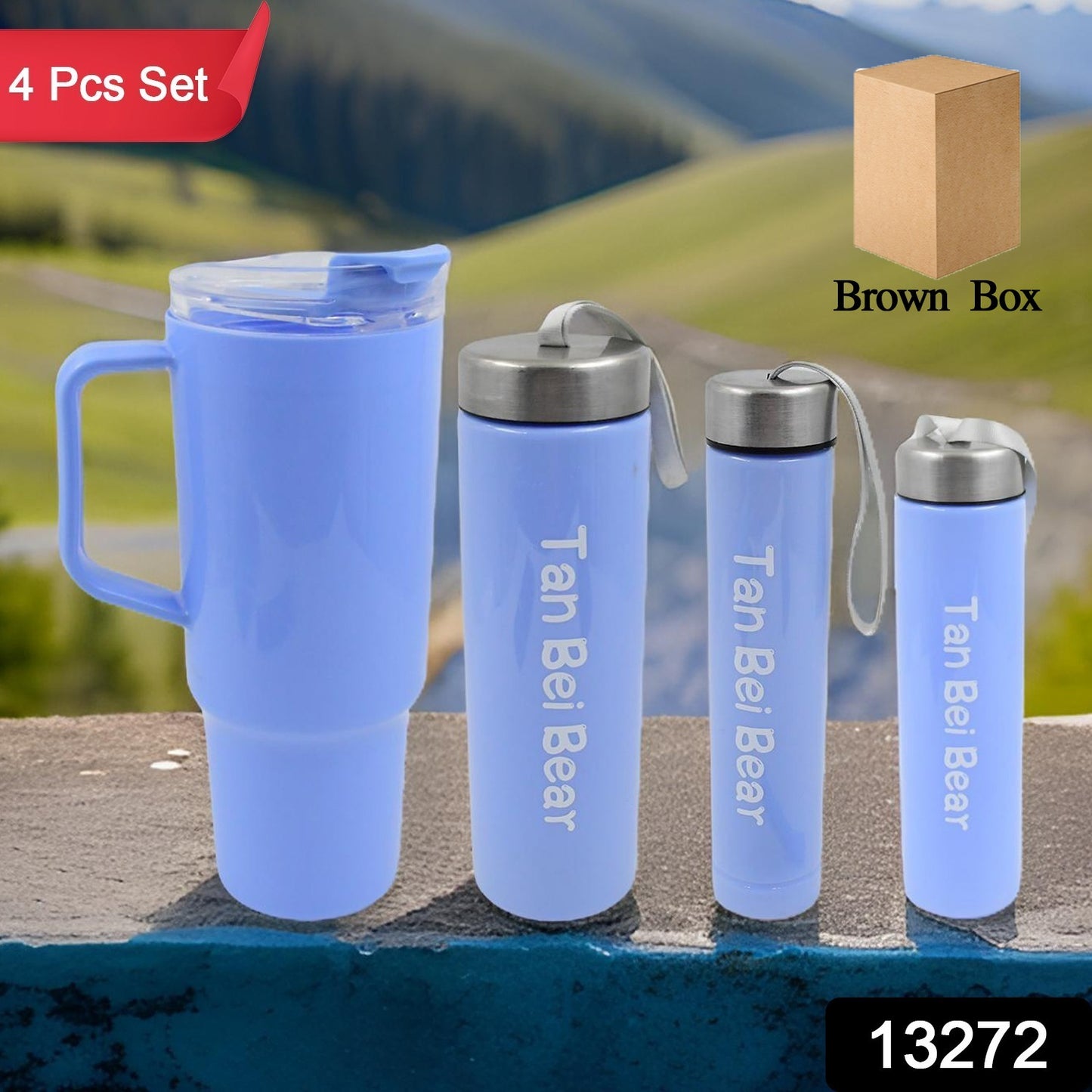 Plastic Water Bottle 3 Different Size Bottle Tumbler With Straw (4 Pc Set)