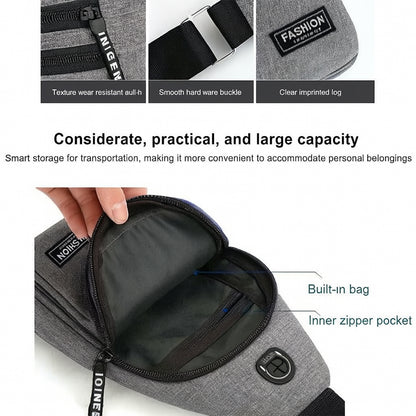 Waterproof Waist Bag Shoulder Bags Usb Charging Earphone Hook Sling Travel Bag (1 Pc)