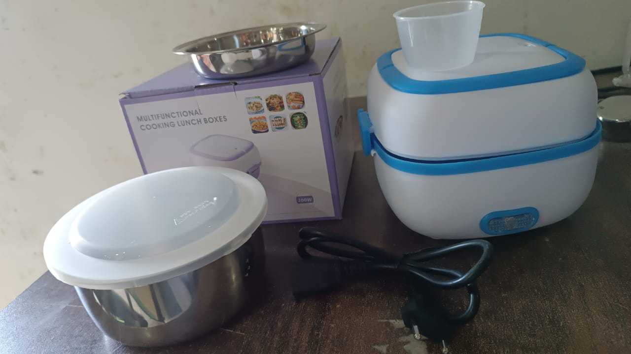 Electric Lunch Box 3 In 1 Heater Cooker Steamer With Stainless Steel Bowls (1 Set)
