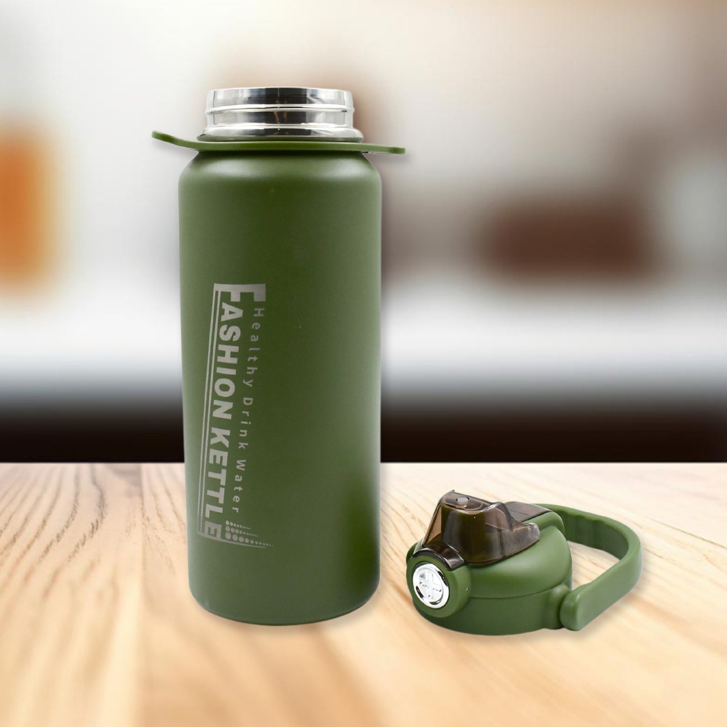 Stainless Steel Water Bottle With Straw Strap Handle (1500ml)