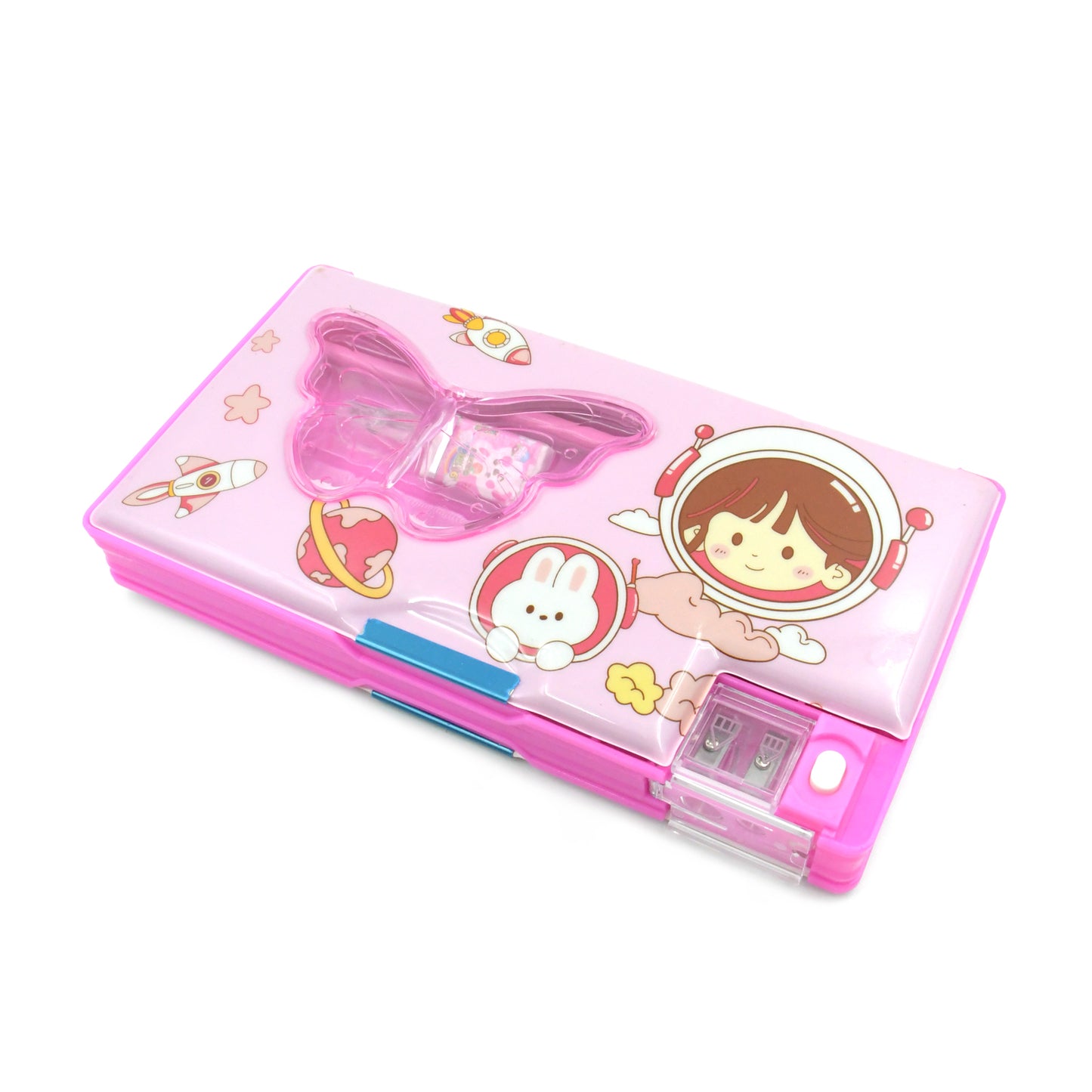 Printed compass with multi Compartment Pencil Box With Sharpener Eraser Pencil Scale
