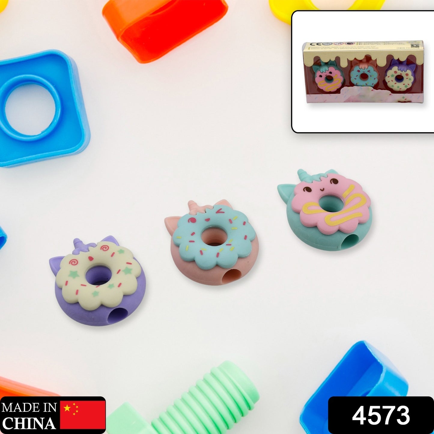 Tree Small Sized Cartoon Themed Non-toxic Donut Erasers School Stationery  For Kids - Boys  Girls  Birthday Gift Return Gift (3pc Set)