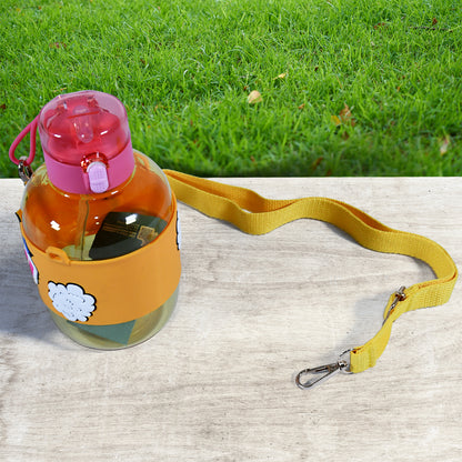 Cute Plastic Water Bottle With Adjustable Shoulder Strap Straw And Rubber Grip Potable Drinking Cup Water Bottle For Kids  Water Bottle  Return Gift For Kids Adults  School Water Bottle (1 Pc  750 Ml)