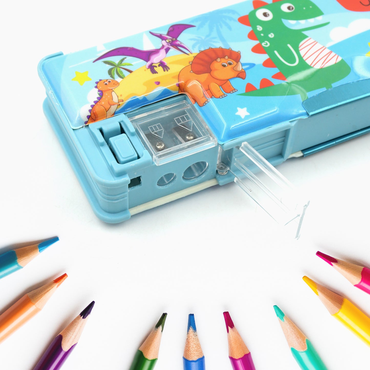 Multipurpose Compass Box Plastic Double Deck Pencil Case With 2 Compartments