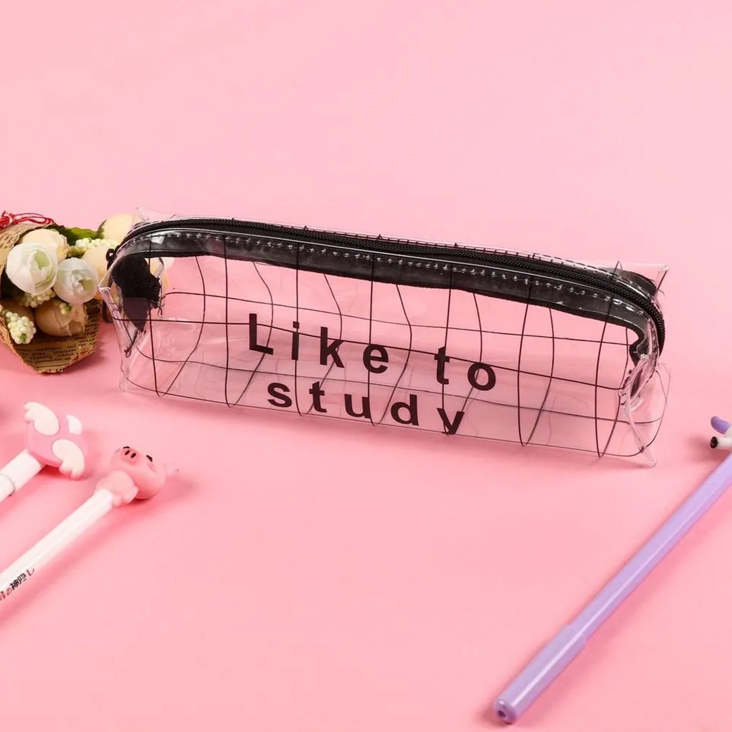 Plastic Transparent Pencil Pouch With Zipper (1 Pc)